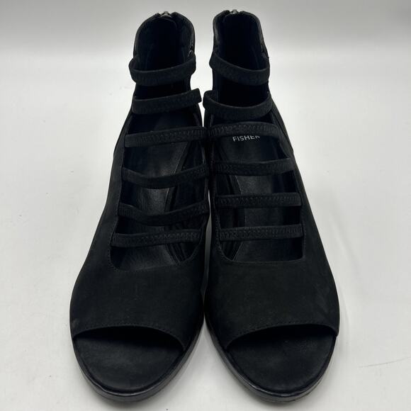 EILEEN FISHER James Strappy SAVY Sandal BOOT BLOCK BLACK NUBUCK 9.5 - Picture 1 of 11